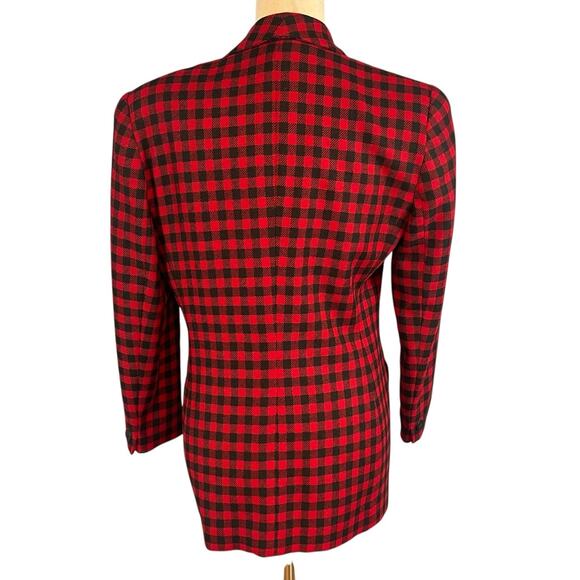Jones New York Vintage 90's Houndstooth Blazer Red Black Single Button Petite 8 - Picture 5 of 6